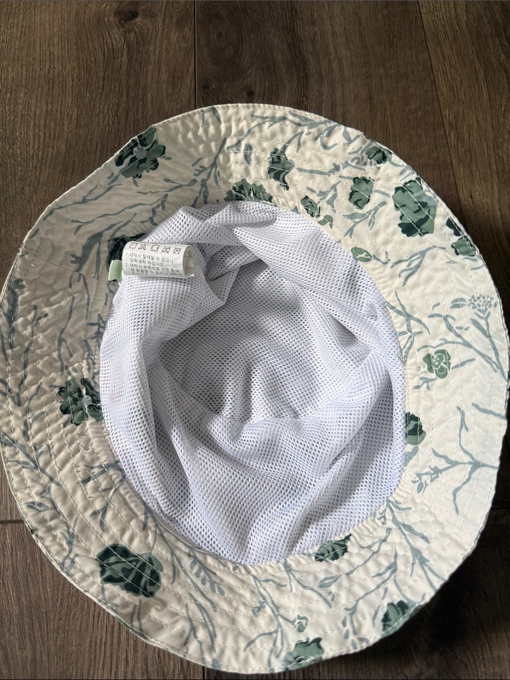 Mini A Ture Cream Bucket Hat with Green Floral Print - Picture 2 of 3